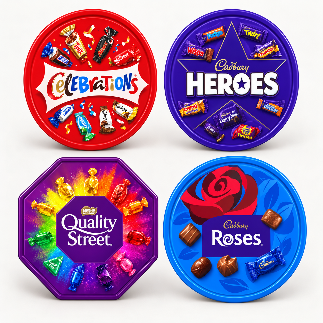 FESTIVE CHOCOLATE SELECTION TUBS | 2 FOR £11.99 | (Celebrations / Heroes / Quality Street / Reese's)