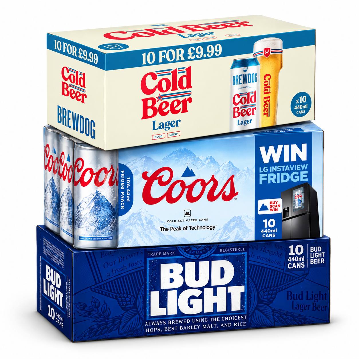 Selected 10-Pack Beer Cans (BrewDog, Coors, Bud Light), Special Offer at £9.99 (10 x 440ml / 330ml)